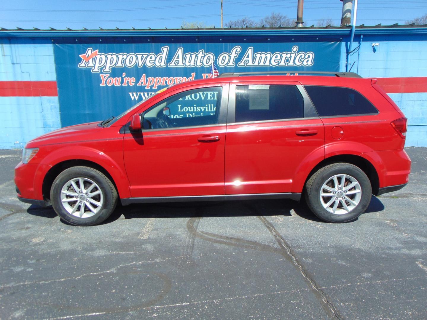 2014 Red Dodge Journey (3C4PDDBGXET) with an V6 3.6 Liter engine, Automatic, 6-Spd w/AutoStick transmission, located at 2105 Dixie Hwy, Louisville, KY, 40210, (502) 772-3333, 38.220932, -85.795441 - Photo#0